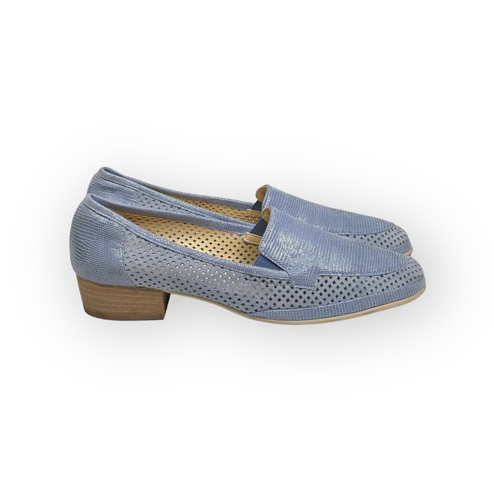 Amalfi by Rangoni ❃ Fabrizia Perforated Suede Moccasin Flats ❃ Chambray Metallic - Picture 3 of 16